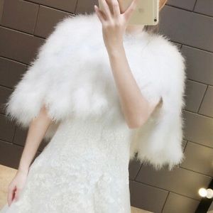 White Ostrich Feather Bridal Stole Shrug Cape